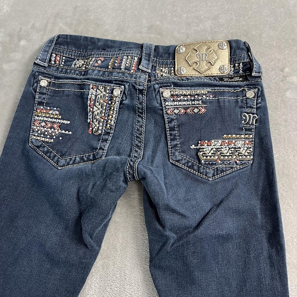 Miss Me Dark Blue Skinny Jeans with Multicolor Embroidered Pockets